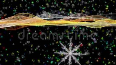 美妙的圣诞动画与移动的波浪雪花星，4096x2304环4K